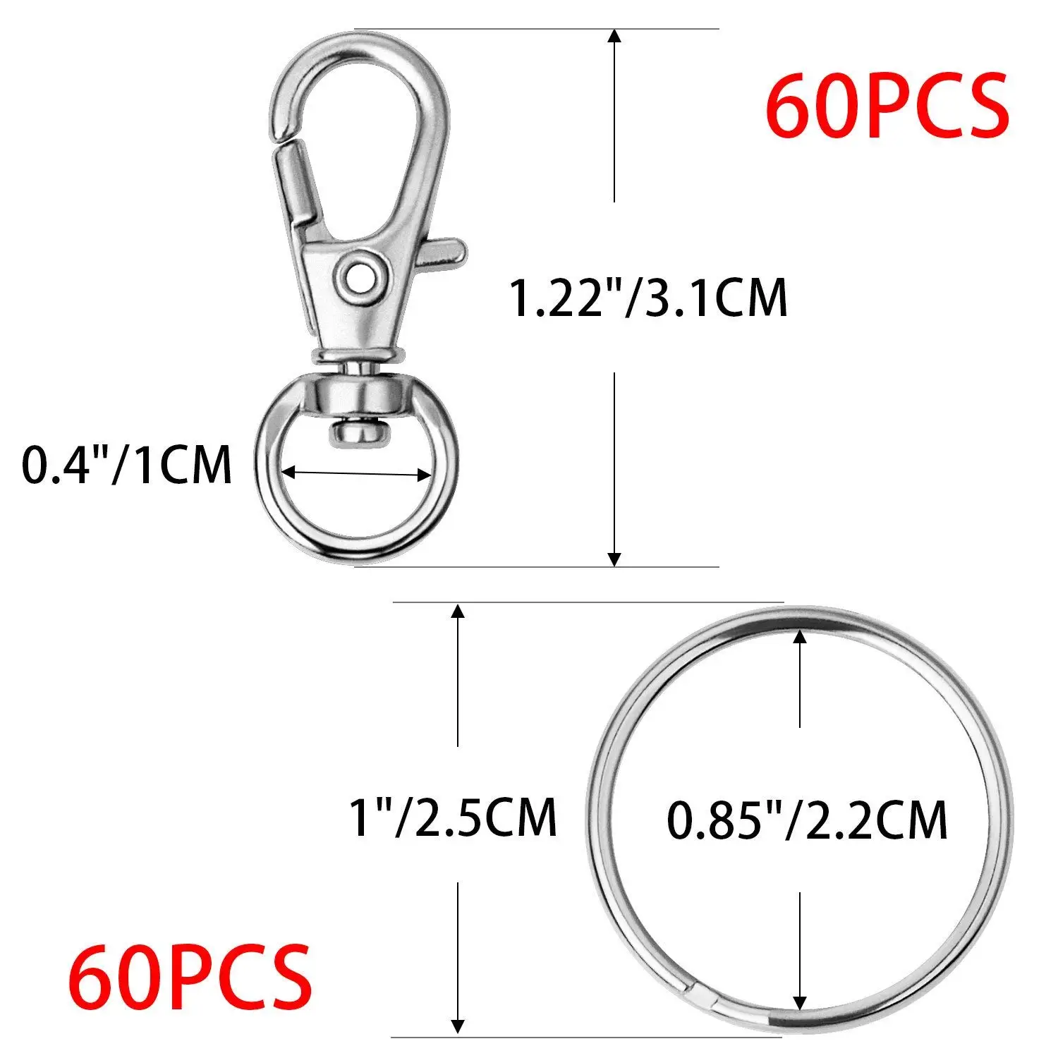120 шт Вертлюг карабин, металлическая застежка-лобстер с кольцами для ключей