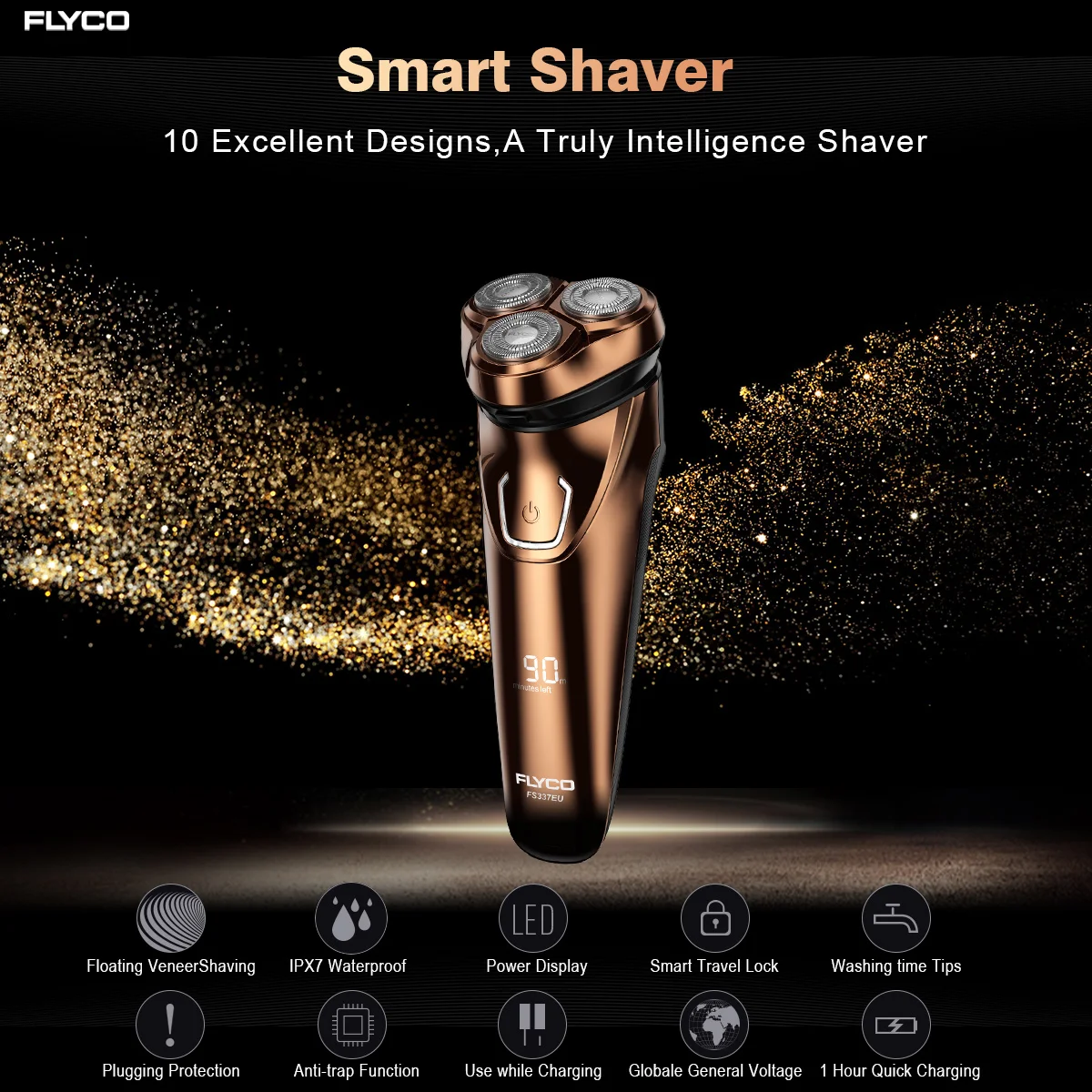 

FLYCO FS337 Electric Shaver 3D Floating Revolving Razor Washable Body Pop-Up Trimmer For Men Wet & Dry Use With Beard Trimmer