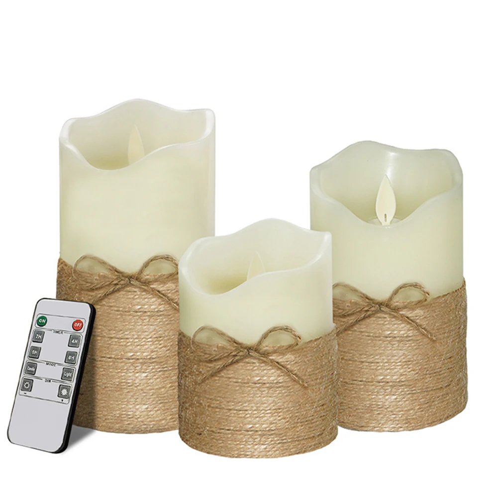 

3Pcs Flameless Simulation Rope Bowknot True Wax Battery Powered Decoration Remote Control Home Candle Lamp Party LED Electronic