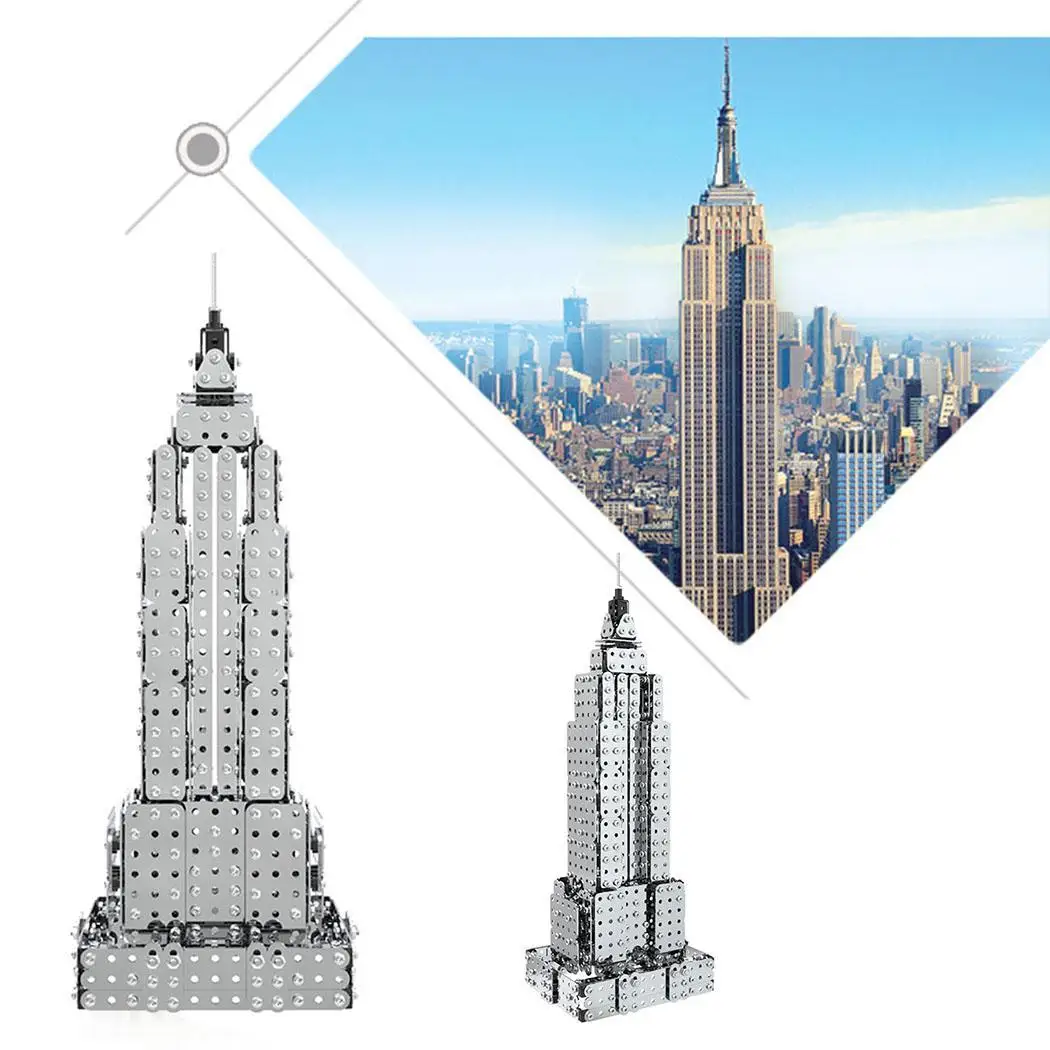 

DIY Building Blocks Assembled Stainless Steel Edifice with LED Toys Light Over 3 Years Old Toys
