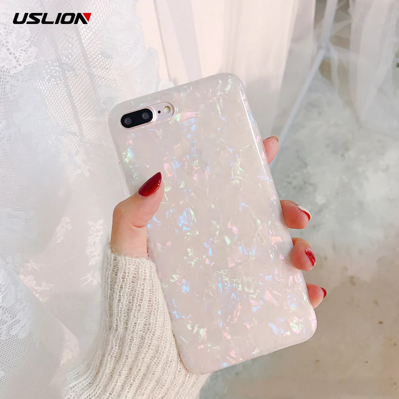 

USLION Shell Grain Phone Case For iPhone X XR XS Max 8 7 Plus Glitter Girlish Cases For iPhone 6 6S Plus Soft TPU Silicon Cover