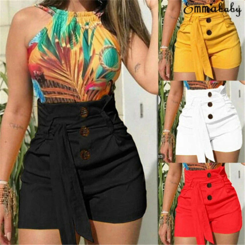 

NEW Women Ladies High Waist Summer Casual Solid Beach Belt Hot Shorts
