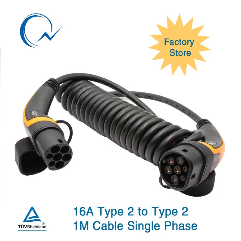 

16A single phase Type 2 to Type 2 EV Cable IEC62196 EV Charging Plug With 1 Meter spring cable TUV/UL