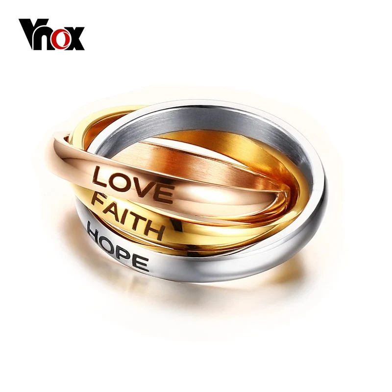 

Vnox LOVE HOPE FAITH Wedding Rings Stainless Steel Three Color Rings for Women