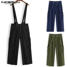 Комбинезоны по щиколотку, модные комбинезоны для мужчин, комбинезоны, хлопковые Широкие штаны, мешковатые с карманами, женские брюки