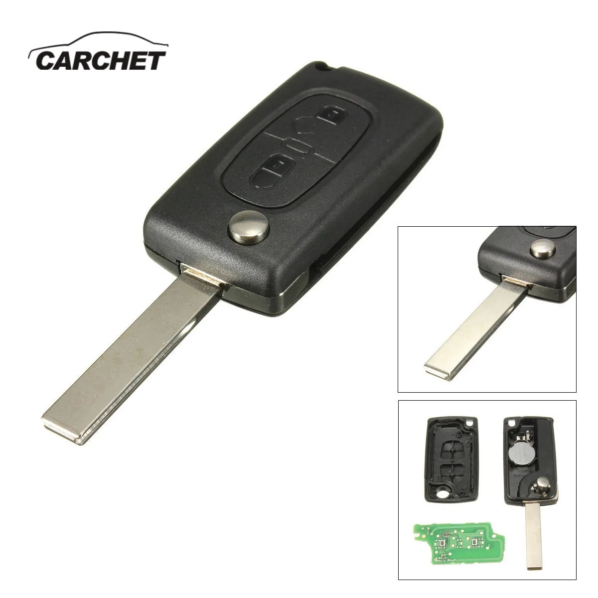 

CARCHET 433MHz Car Spare Key 2 Buttons Remote Control Key for PEUGEOT ID46 Chip Two Buttons Remote Control Key Black car key