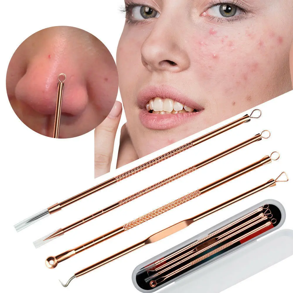 4 Pcs Blackhead Remover Kit And Double-Ended Pimple Acne Comedone Extractor Face Sanitary Bathroom Bathroom Accessories Sets