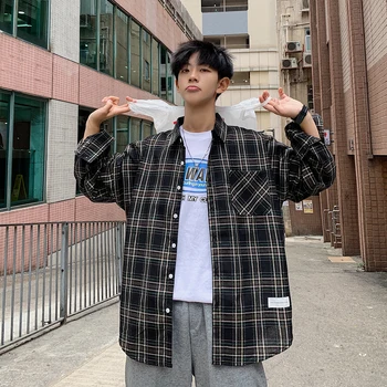 

2019 Men's New Lattice Printing Coats Long Sleeve French Cuff Shirts Fashion Blue/yellow/red Color Hawaiian Brand Shirt M-2XL