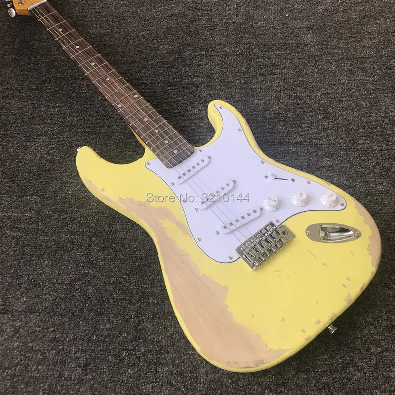 

In stock , antique relic Stock guitars, milk yellow, hand-carved, real photos, do old restoring ancient ways, free shipping