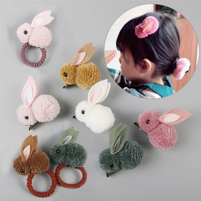 

Hair Clip Popular Cute Hair Rope Korean 3D Rabbit 1PC Hair Accessories Cartoon Hot Sale Plush High Quality New Girls
