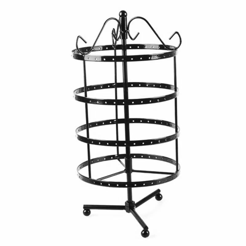 

144 Holes Round Rotating Jewellery Display Stand Black Metal Earrings Holder Organizer Stand Rack