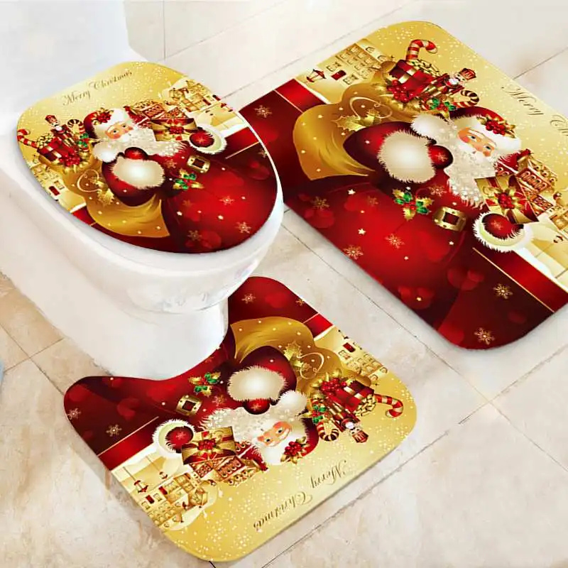 

3Pcs/set Christmas man Red Gift Bathroom Mat Set Flannel Anti-Slip Kitchen Mat Carpet Bathroom Toilet Rug Bath Mats Set