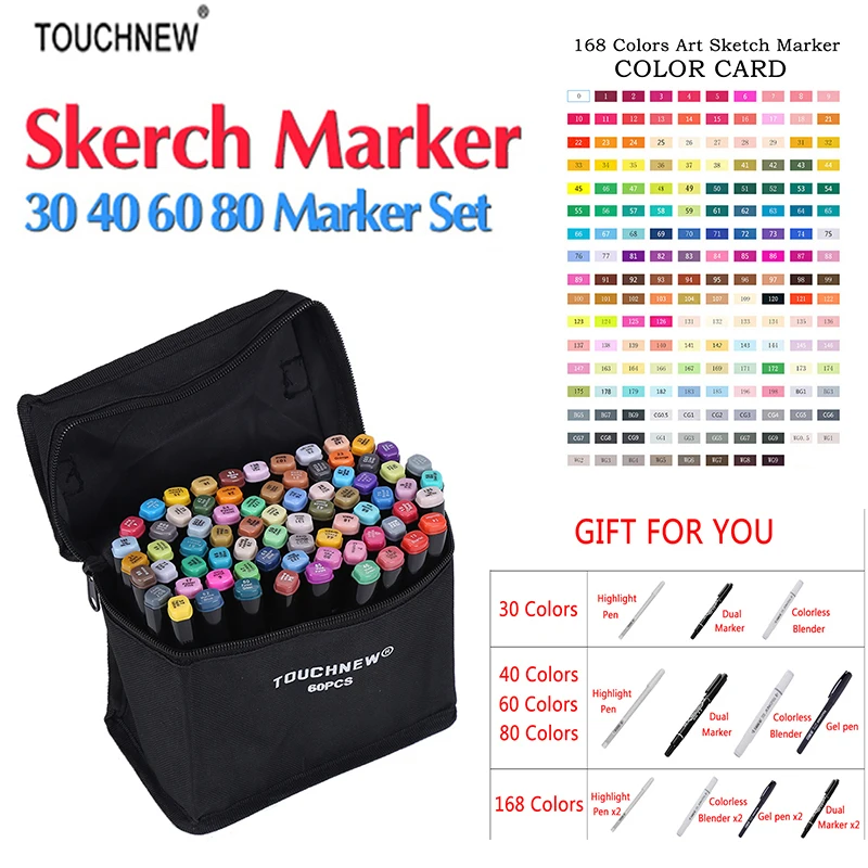 

Touchnew Marker 30/40/60/80 Colo Artist Painting Manga Marker Set Best For Dual Headed Sketch Alcohol Based brush Marker