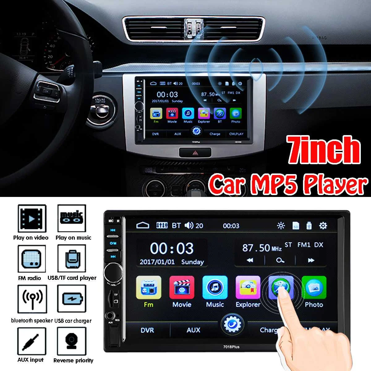 

7 inch Screen Car MP5 Player bluetooth Stereo FM Radio USB/TF AUX In Hands-Free Calls FM Camera Auto Multimedia Player