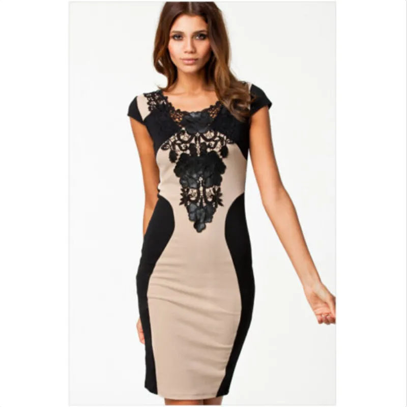 

Women Fashion Sexy Dress Women Lace Bodycon Bandage Formal Prom Party Evening O-Neck Dress