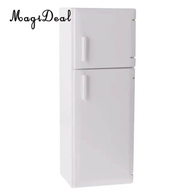 MagiDeal 1/12 Dollhouse Miniature Kitchen White Wooden Fridge Refrigerator Freezer for Dolls Bedroom Living Room Accs Kids Toy 1
