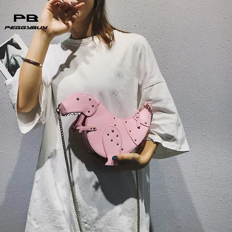

PB Rivet Personality Dinosaur Design Fashion Leather Crossbody Mini Messenger Bag Women Chain Purse Female Shoulder Bag Gift New