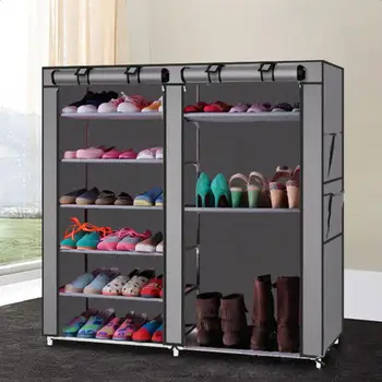 

1PC Double Row 9 Grid Non-Woven Shoe Shelves Cabinet Dustproof Shoes Organizer Shoes Rack Storage Home & Living
