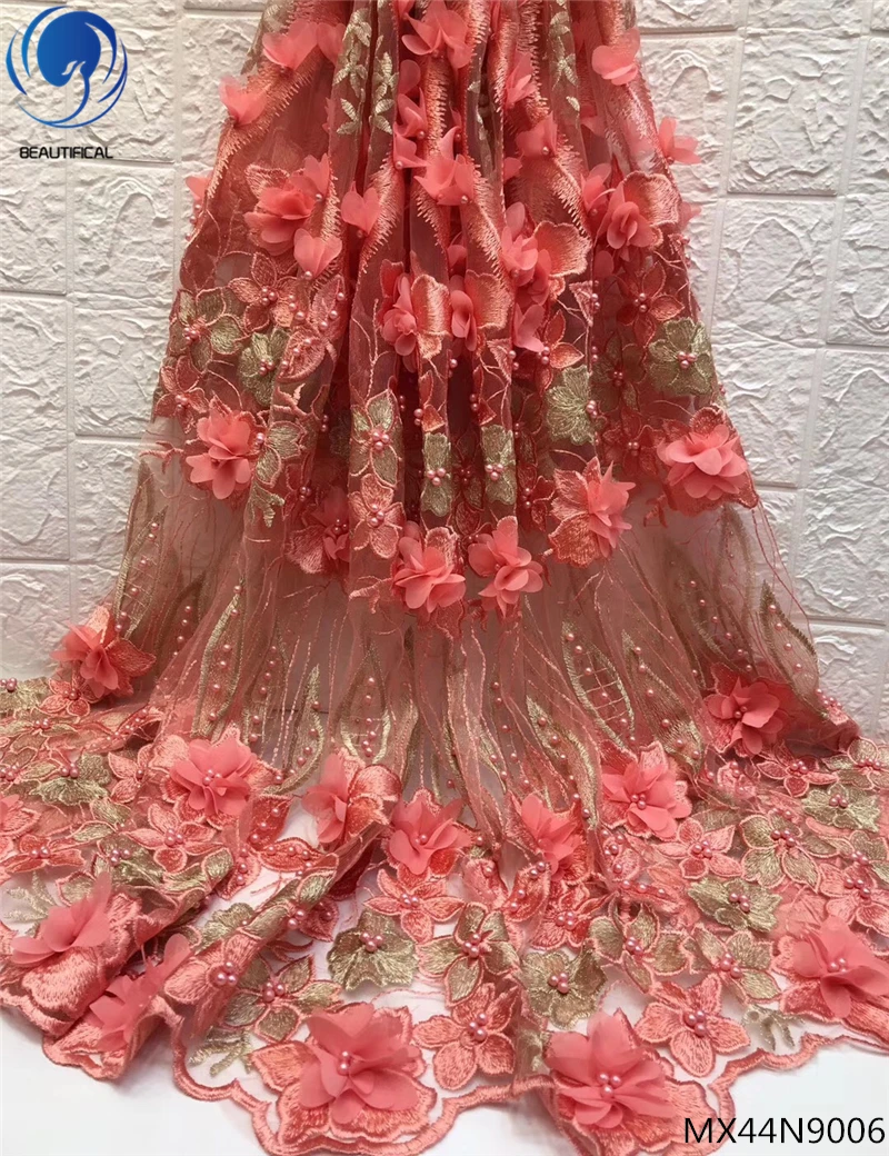 

Beautifical 3d tulle lace fabric 3d bridal lace fabric 5yards/piece peach african lace fabric 2018 high quality lace MX44N90