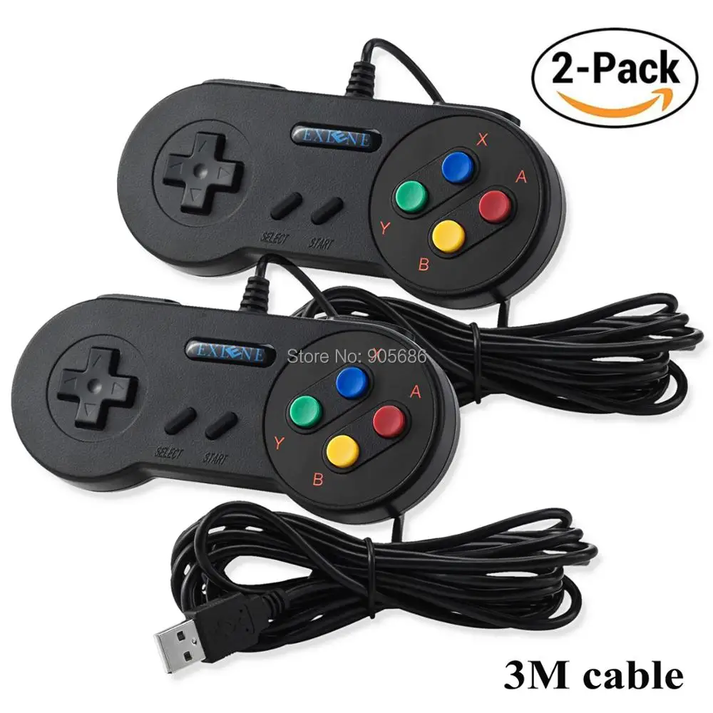 

Exlene 2pack 3m Usb Snes Controller Super Classic Controller Gamepad Joystick for PC Windows Ubuntu Raspberry Pi 3 Retropie Sega