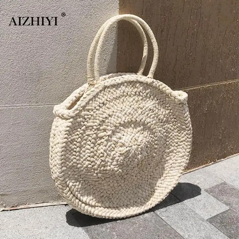 

2018 Round Straw Bag Popularity Basket Bag Women Hand Woven Beach Bag Natural Oval Large Big Tote Circle Handbag Dropshipping