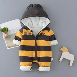 Новорожденных комбинезоны теплые детские Пчелка полосатый узор одежда для альпинизма комбинезон для новорожденных наряд с капюшоном