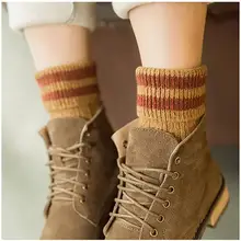 1 пара теплых женских носков, полосатые носки с объемным рисунком, осенне-зимние стильные Рождественские Зимние носки для женщин, женские забавные носки, Calcetines Meias