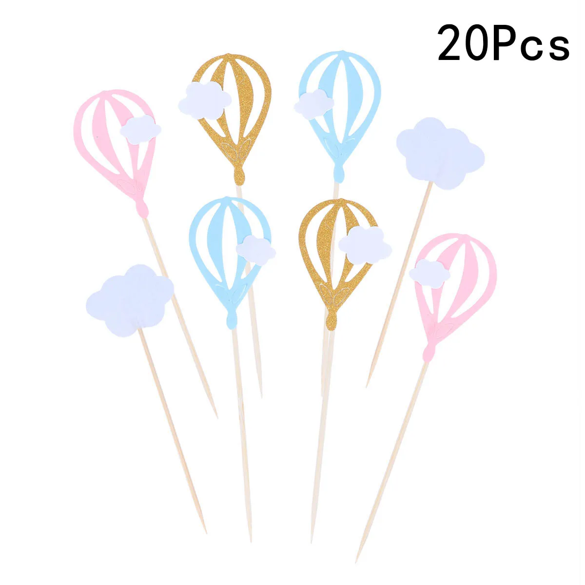 

20pcs White Cloud Hot Air Balloon Cake Cupcake Toppers Muffin Food Fruit Picks Baby Shower Birthday Party Favors Supplies