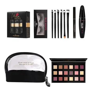 

8pcs/set Lipstick Eye Shadow Mascara Makeup Brush 3D False Eyelashes Eyebrow Pencil Full Beauty Makeup Set With Cosmetic Bag Kit