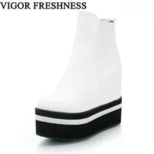 VIGOR/свежая женская обувь; обувь на скрытой платформе; женские ботинки; сезон осень; Ботильоны на каблуке 11 см; зимняя обувь; большие размеры; MY100
