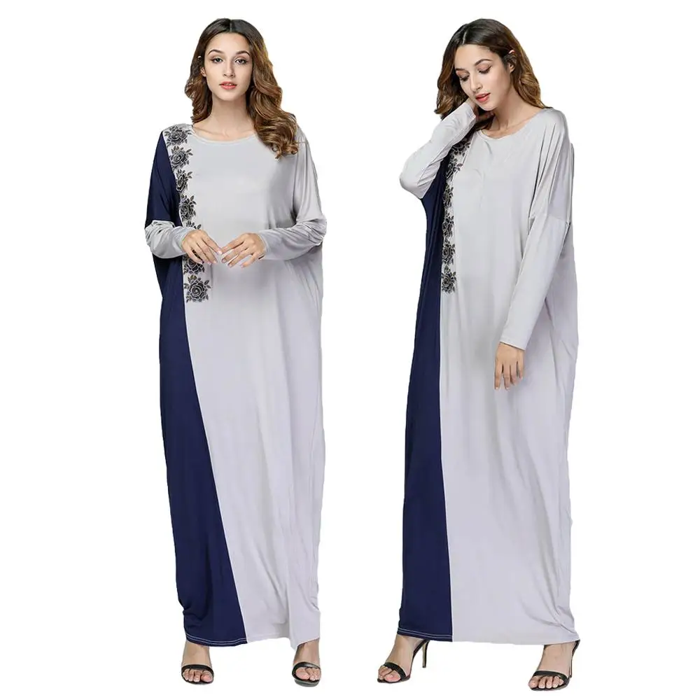 

Women Muslim Kaftan Long Dress Middle East Bat Sleeve Robes Plus Size Patchwork Abaya Appliques Dubai Kaftan Gown Casual Loose