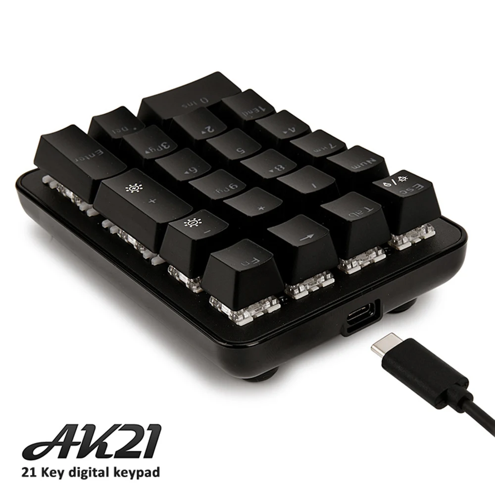 

Ajazz AK21 Wired Game Mechanical Single-hand 21-key Green Axis Mini Keyboard Keypad Detachable Keycap Type-C USB Port