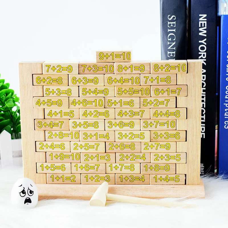 Деревянная разборная комбинированная Таблица, детские цифровые арифметические блоки, игрушки Монтессори, 54 шт, деревянные удары по стенам