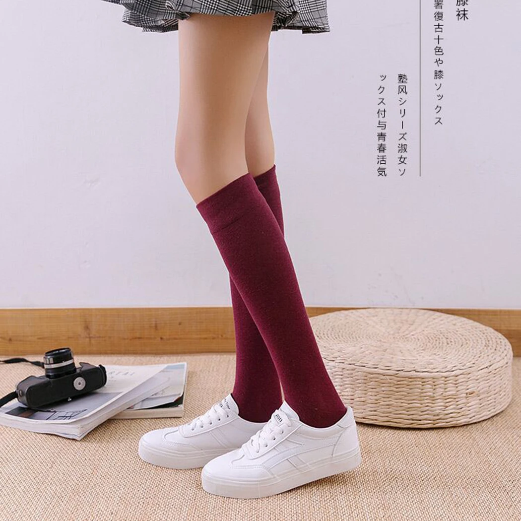 Sexy Women Knee Socks Harajuku Cotton Warm Elastic Long Socks Preppy Style Female Girls Solid Color Thigh High Socks Medias