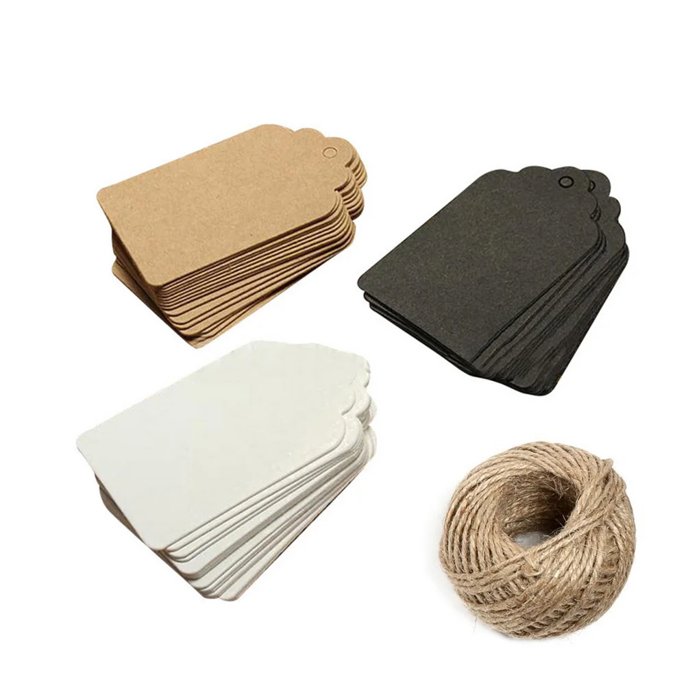 

100Pcs Tag Store Paper Blank DIY Wedding Gift Hemp Rope Price Label Hang