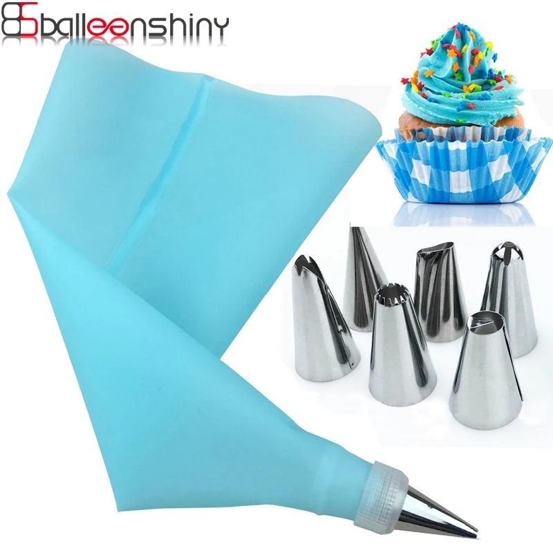 

BalleenShiny 8pcs Silicone Kitchen Accessories Icing Piping Cream Pastry Bag Stainless Steel Nozzle Set DIY Cake Decorating Tips