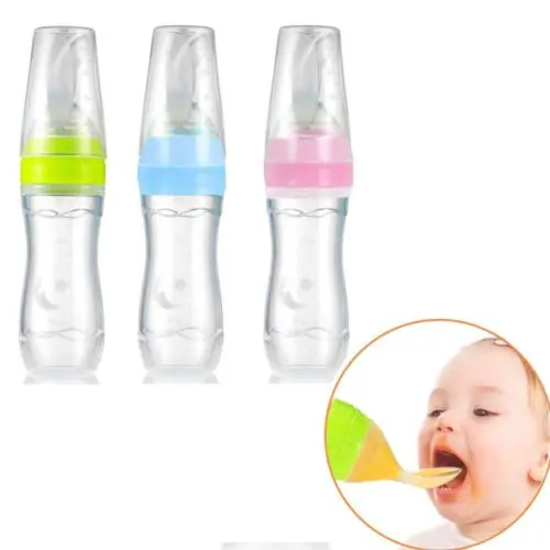 

New Baby Toddler Nipple Pacifier Baby Food Tool Milk Bottle With Spoon Silicone Unique Spoon Lid Food supplement