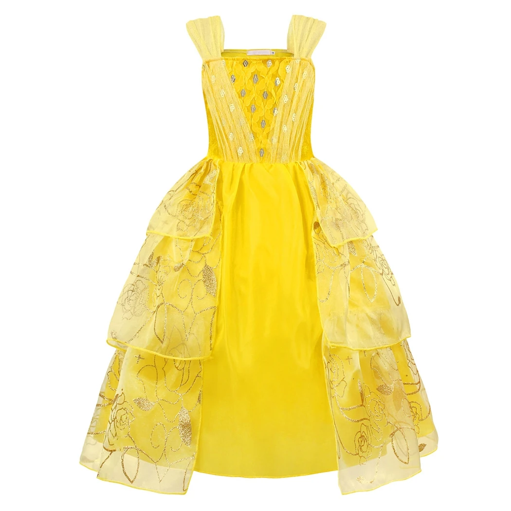 

AmzBarley Girls Dress Princess Belle Sleeveless Halloween Cosplay Costume Elegant Tutu Dresses Fancy Birthday Party Clothes