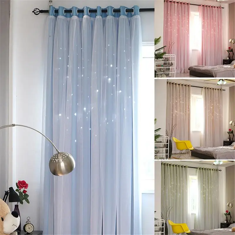 

Double-Layer Hollow Star Thermal Insulated Blackout Curtains For Living Room Bedroom Window Decorative Curtain Blinds Stitched