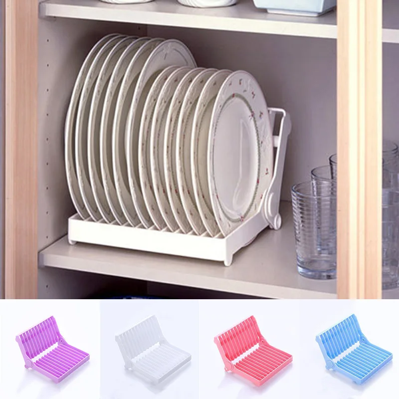 

Creative Foldable Dish Plate Drying Rack Organizer Drainer Plastic Storage Holder White Blue Kitchen Organizer