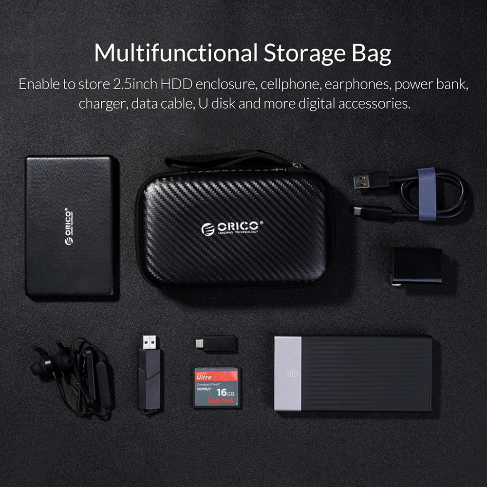 ORICO сумка для наушников на молнии, кожаная коробка для хранения HDD, портативный usb-кабель, органайзер для переноски, Жесткая Сумка для монет, карт памяти