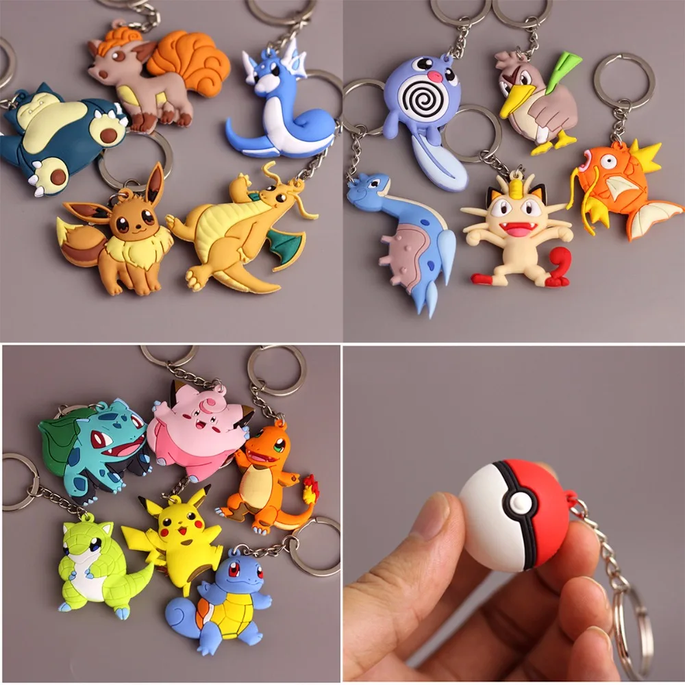 

3D Anime Pokemon Go Key Ring Pikachu Keychain Pocket Monsters Key Holder Pendant Mini Charmander Squirtle Eevee Vulpix Figures