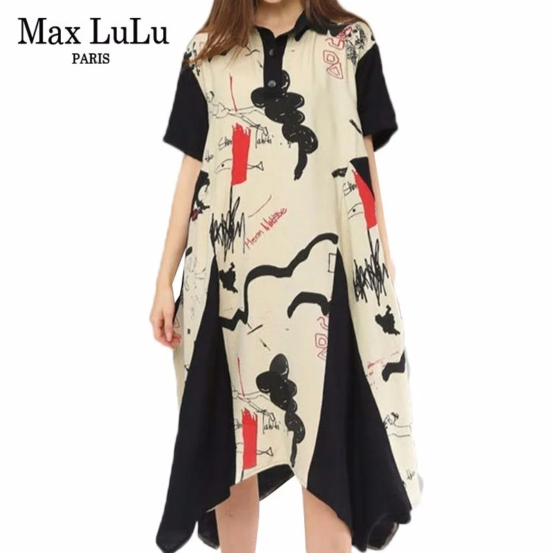 

Max LuLu Summer Luxury Korean Style Ladies Printed Clothes Women Elegant Party Long Dresses Casual Vintage Short Sleeve Vestidos
