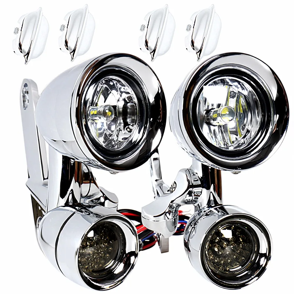 Chrome LED Fairing Mounted Driving Lights&LED Smoked Turn Signals For