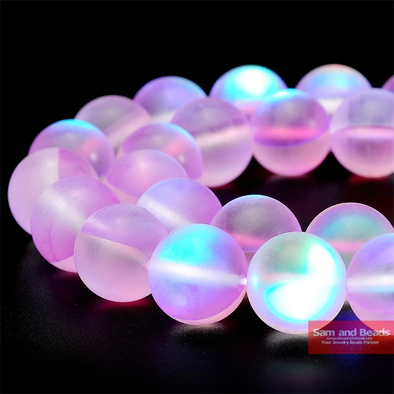 

Wholesale Austria Synthesis Glitter Lt Pink Crystal Moonstone Beads For Bracelet Necklace Making 6/8/10/12 mm Strand 15''