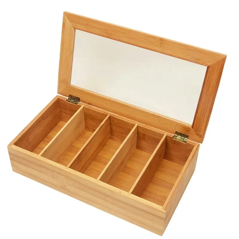Us 15 97 30 Off Bamboo System Tea Bag Jewelry Organizer Storage Box 5 Compartments Wood Sugar Packet Container In Bo