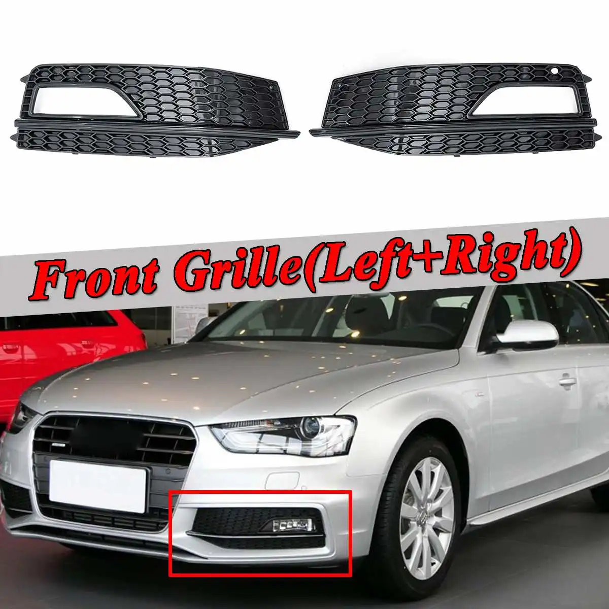 

1Pair Car Front Bumper Facelift Fog Light Lamp Cover Front Racing Grille Grill For Audi A4 B8 S-line S4 2013-2015 Glossy Black