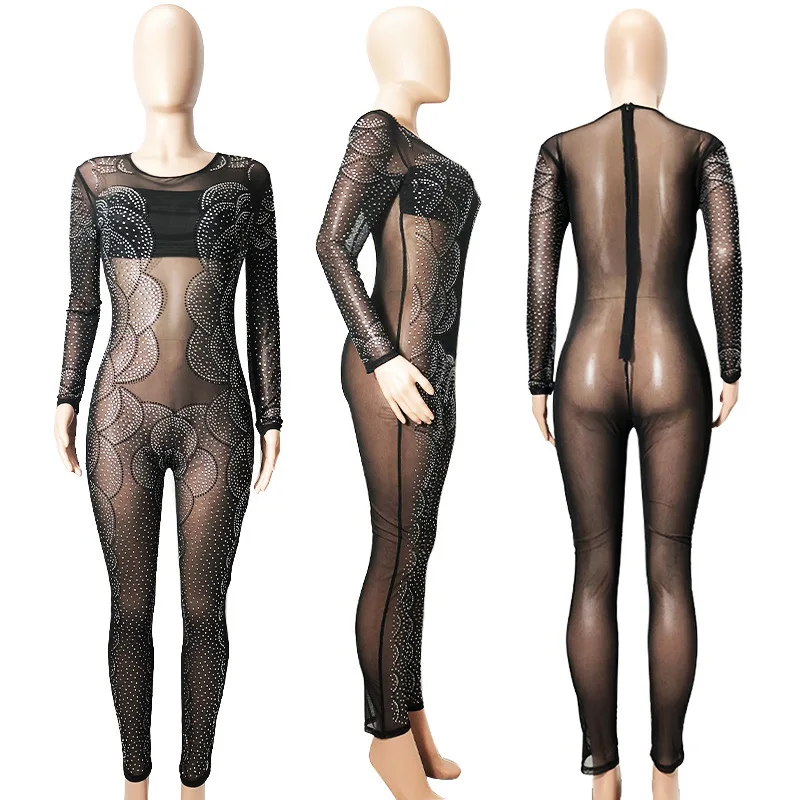 VITIANA Women Sexy Jumpsuit 2019 Summer Spring Diamond Shine Mesh Perspective Transparent Womens Jumpsuits Female Party Clubwear VITIANA Women Sexy Jumpsuit 2019 Summer Spring Diamond Shine Mesh Perspective Transparent Womens Jumpsuits Female Party Clubwear