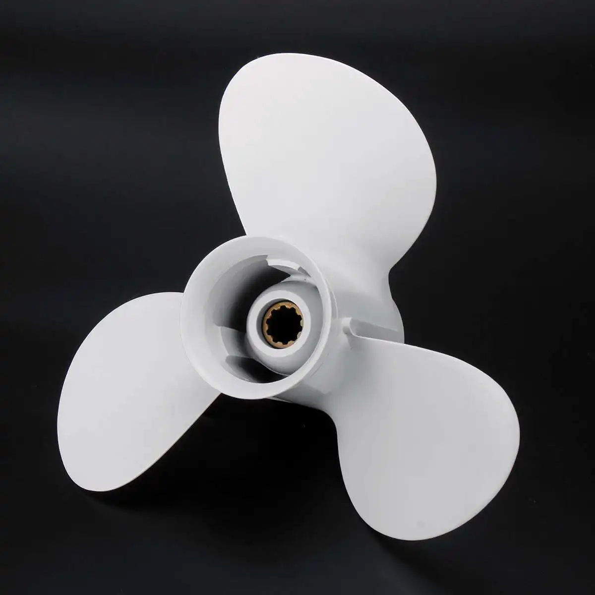 

664-45945-00-EL Aluminum Alloy 9 7/8 x 10 1/2 Outboard Propeller For Yamaha 20-30HP 10 Spline Tooth R Rotation White 3 Blades