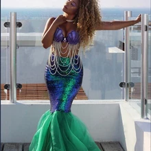 Сексуальный костюм русалки для женщин на Хеллоуин, Необычные вечерние юбки с блестками и длинным шлейфом